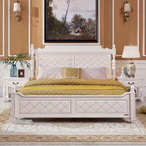 Quanyou home double bed American pastoral style double low box bed bedroom wedding bed 1 8m * 2M solid wood bed