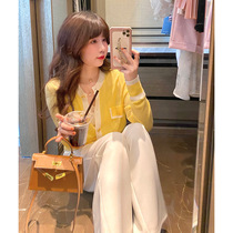 Yellow Knit Sunscreen Sweatshirt Thin 2022 Early spring Dont make a new little fragrant wind jacket Womens early spring ocean sweatshirt