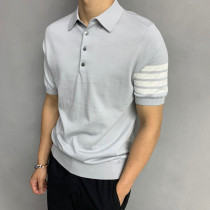 TB Summer Men Casual Business Turnover Polo Shirt Short Sleeve T-shirt High-end Classic Tb Repair-free Knitted Sweatshirt
