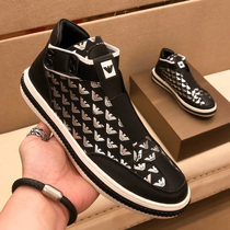 Joint Lideng Armani black high-top shoes mens leather casual shoes mens trend all-match sneakers autumn and winter new