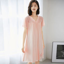 Sleepskirt Summer Model Short Sleeve Loose Cotton Cotton Household Clothes in Summer Bottom Sleeper