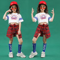 61 Performance suit Girls jazz dance suit Girls trendy umbilical short-sleeved practice suit Hip-hop childrens catwalk fashion suit