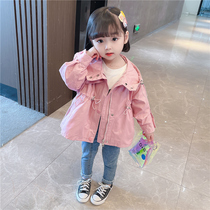 Girls jackets hooded windbreakers Korean version of little girls autumn clothes female baby cotton jackets drawstring tide
