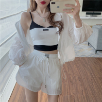 Casual Sports Suit Women Spring Summer Fashion Fried Street Sunscreen Hot Girls Fitness Running Shorts Three Sets Thin