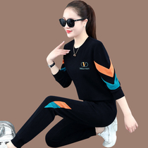 Sports leisure suit women spring and autumn 2021 new fashion Korean loose slim round neck sweater two-piece set