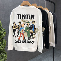 National tide color printed round neck sweater mens tide ins spring and autumn micro loose mens Tide brand pullover coat