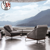 Nordic outdoor leisure woven sofa designer solid wood high-end villa courtyard garden terrace waterproof sofa chair