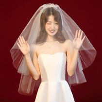 Bride veil 2021 wedding dress headdress double plain yarn Korean style simple travel photo props wedding dress Super fairy Net Red