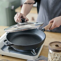 Wooden handle cast iron pan frying pan non-stick non-stick frying pan frying pan iron steak pan frying pan hand grab cake