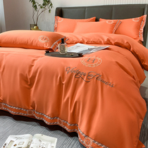 New Love Horse Orange Bed Four Pieces Of Pure Cotton Full Cotton 100 Light Lavish Quilt Cover All Season Spring bed linen upscale bed
