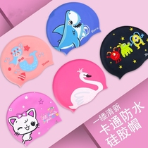  Childrens silicone swimming cap Boys and girls long hair waterproof ear protection does not strangle the head cute swimming cap goggles swimming suit
