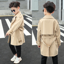 Boys autumn coat 2021 New thin boys windbreaker long coat foreign style Korean belt loose top