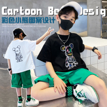 Boy Clothing Boy Summer Short Sleeve Suit 2022 New Nets Red Clothes Boy Pure Cotton Foreign Air Trendy Two Sets Eben
