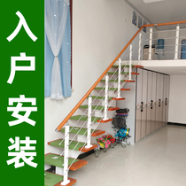 Customized rotating staircase indoor attic complex building second floor straight ladder steel wood home Net red handrail pedal screw staircase