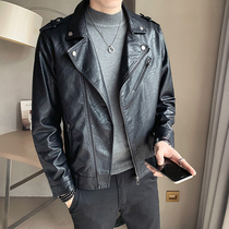 Leather jacket mens 2021 new explosive autumn and winter plus velvet thickened trend fashion brand locomotive mens soft leather jacket