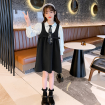 Girls dress spring and autumn 2021 new childrens net red Foreign Air child Academy style long sleeve two-piece early autumn