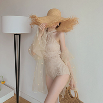 2021 new swimsuit female summer fairy Air small chest one-piece shirt covering belly thin conservative soak hot spring Seaside swimsuit