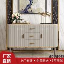 Light luxury wind solid wood entrance cabinet Marble countertop foyer cabinet Simple modern stainless steel partition cabinet Dining side cabinet