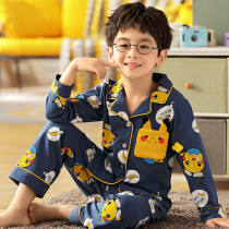 Boys pajamas Spring and Autumn long sleeve cotton childrens air conditioning home clothing youth autumn and winter pajamas Big Boys suit summer