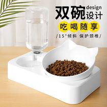 Pet Cat Bowl Double Bowl Dog Bowl Automatic Drinker Food Bowl Dog Food Bowl Transparent Plastic Cat Ear Feeder