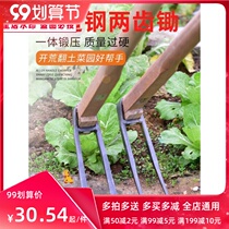Agricultural all-steel long two-tooth hoe two-tooth hoe digging for land planting vegetables farming tools two-tooth garden rake