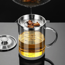Filter Oil Pot Glass Large Capacity Oil Spill Net Pot Leftover Oil Filter Oil Residue Pot Kitchen Home Filter Oil God oil storage tanks