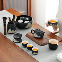 Black pottery kung fu tea set Japanese home Modern Office tea tea set teapot cup set