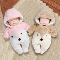 Newborn baby clothes Autumn and winter thickened baby one-piece newborn winter 3 cute cotton clothes with feet out 0-1 years old