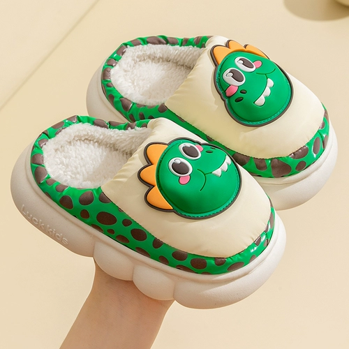 Водонепроницаемый динозавр для мальчиков, демисезонные удерживающие тепло мультяшные детские тапочки для девочек, увеличенная толщина