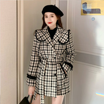 Korean fried street Joker dress 2021 autumn and winter new double-breasted strap design sense suit woolen jacket women