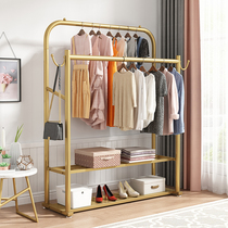 Household land double rod drying rack thickened thick coat rack Bedroom simple floor-to-ceiling balcony hanging rack