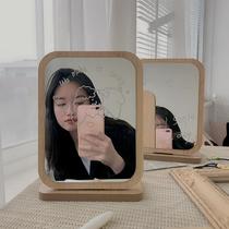 ins simple wooden net red mirror desktop makeup mirror girl desktop vanity mirror folding student dormitory portable