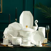 Lanchuan gold edge bone china bowl set Nordic light luxury simple European Jingdezhen tableware set Bowl home
