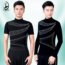 Huanya modern dance practice clothes for men and womens new high-collar short-sleeved black body clothes performance clothes Latin dance clothes top