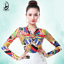 Huanya Modern Dance Jacket Female Dance Suit Adult New Long Sleeve V-Collar National Standard Dance Practice Suit Latin Dance Suit