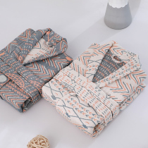  Spring and summer pure cotton four-layer gauze couple nightgown Mens and womens bathrobes thickened long-sleeved pajamas Home clothes yukata