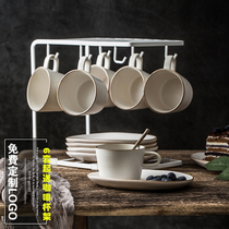 Creative coarse pottery coffee cup set 6 sets of Japanese simple household coffee cups and saucers send shelves custom logo