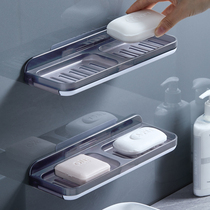 Double-grid soap box Suction cup Wall-mounted bathroom drain soap shelf Punch-free bathroom soap box Household