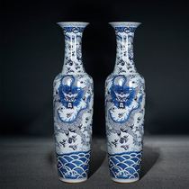 Jingdezhen ceramic hand-painted blue and white porcelain dragon and phoenix large vase floor-to-ceiling hotel opening hall decoration large ornaments