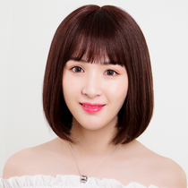 Real hair silk wig female long short hair shoulder BOBO head real hair headgear all real natural mother full head cover