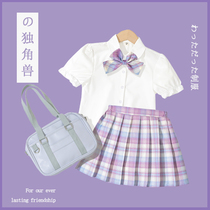 Girls jk grid skirt Genuine summer uniform suit Japanese childrens college style school uniform Short-sleeved shirt Girls skirt