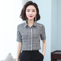 Pure cotton black and white plaid shirt womens short-sleeved summer thin 2021 new loose fashion shirt casual thin ol top