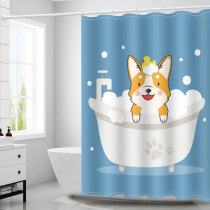 Nordic bathroom cartoon shower curtain cloth Bathroom waterproof and mildew partition curtain hanging curtain Curtain set free hole curtain