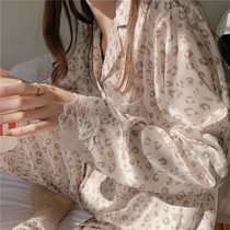 New ins Net red same BAO WEN pajamas female spring and autumn students long sleeve two-piece cardigan home suit