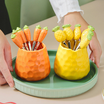 Fruit fork household stainless steel storage tank set children safe high end cute strawberry fruit sign small fruit fork