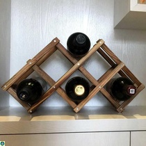 Simple red wine storage rack carbonized lattice wooden frame small Chinese ladder type mini living room wine rack wine bottle rack
