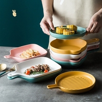 Nordic creative plate Net red oven baking tray ceramic household with handle Western Japanese tableware dish