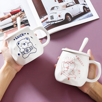 Ceramic Cup with lid spoon ins Wind creative cartoon mug cute couple office coffee girl Cup