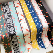 Small silk scarf female spring and autumn Korean wild thin long scarf Scarf belt streamer bag decorative printed ribbon