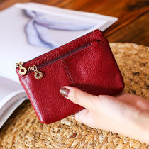Leather coin purse head layer cowhide small wallet short mini coin card bag female hand soft leather long mobile phone bag